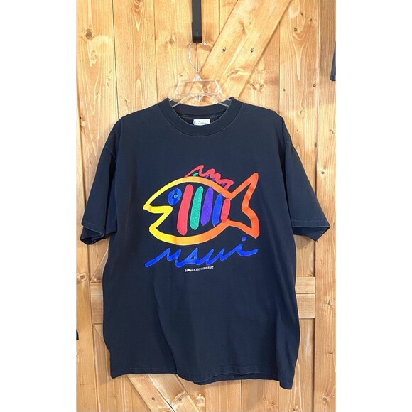 Vintage 80s Sgt Leisure Hawaii Maui Fish Art Single Stitch T-Shirt Made USA XL - Picture 1 of 12